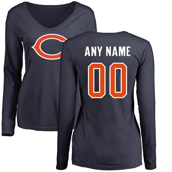 Women Chicago Bears NFL Pro Line Navy Custom Name and Number Logo Slim Fit Long Sleeve T-Shirt->->Sports Accessory